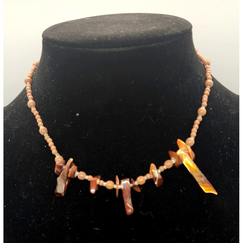 Vintage Boho Spiny Amber Beaded Statement Necklace